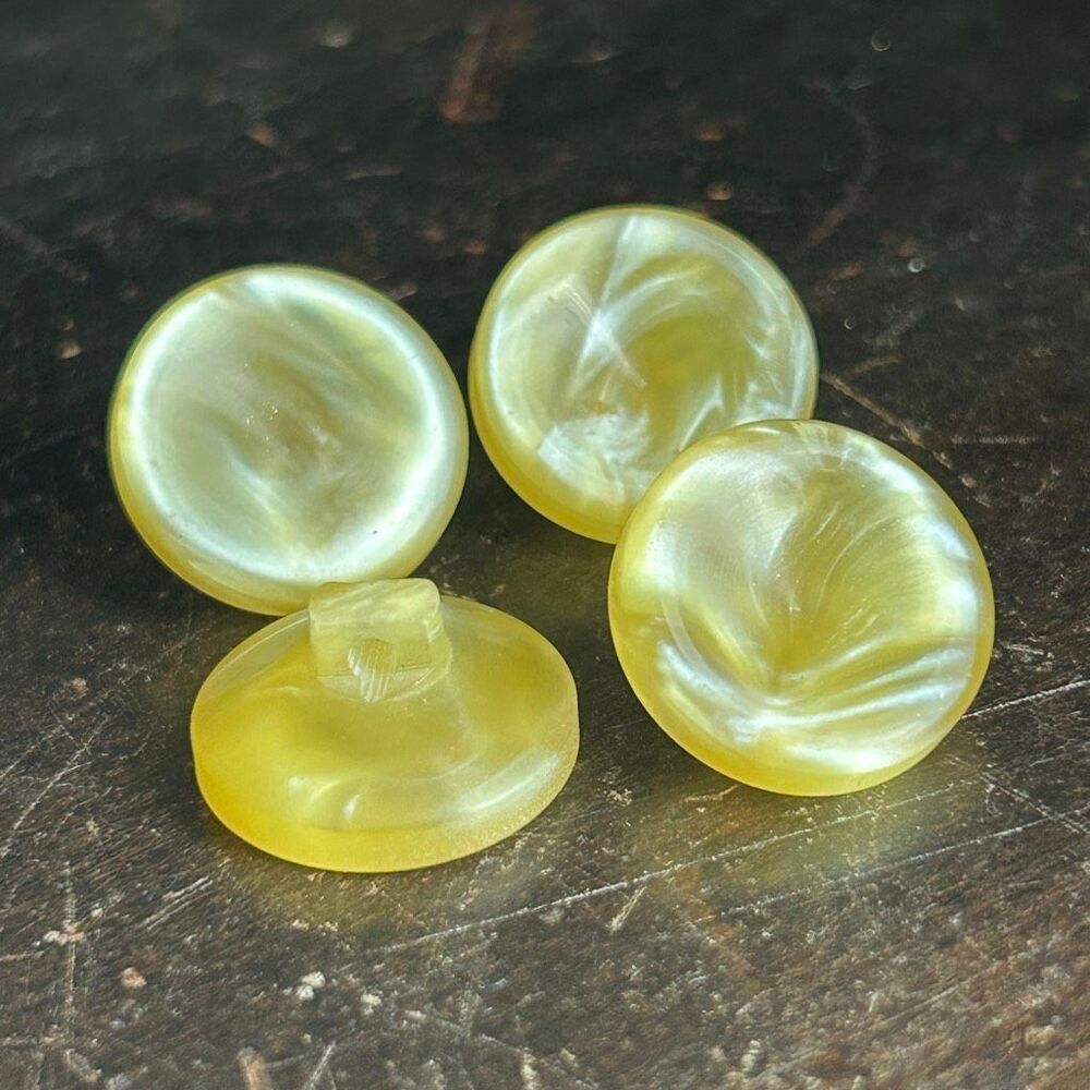 Vintage 4 Yellow Moonglow Lucite Concave Round Buttons